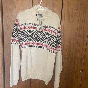Champs Cream Sweater with Black and Red Pattern